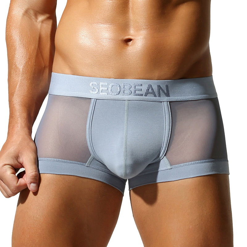 4 pieces SEOBEAN Men's Fashionable Ice Silk Mesh Semi-Transparent U-Shaped Briefs Comfortable Breathable Sexual Desire Underwear