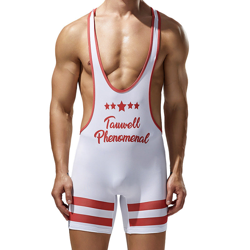 Tauwell Men's sports one-piece vest cycling weightlifting boxing track and field running marathon jumpsuit yoga fitness sports shorts