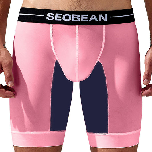 4 pieces SEOBEAN Men's long tube low waist leggings semi-transparent boxer shorts athletic pants lining