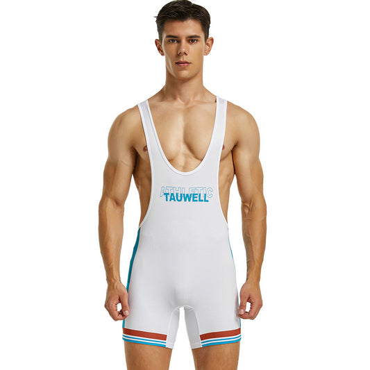 Tauwell Men's sports one-piece vest cycling weightlifting boxing track and field running marathon jumpsuit yoga fitness sports shorts