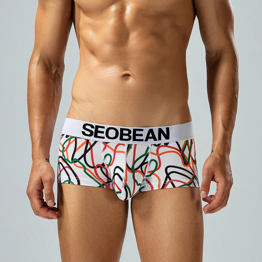 4-Pack SEOBEAN Men's Low Waist Printed Dragon Boxer Briefs U-Shaped Comfortable Lightweight Fashion Innerwear