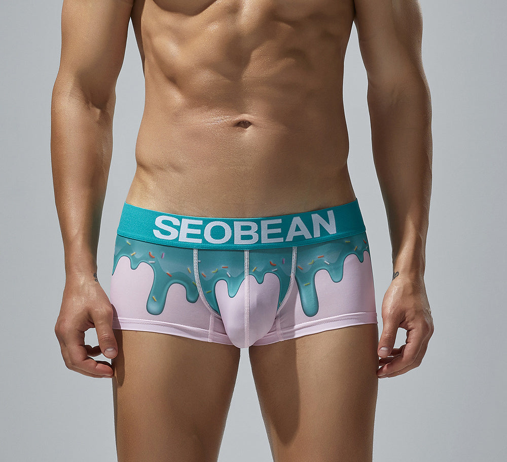 4-Pack SEOBEAN Floral pattern Men's Low Waist Printed Dragon Boxer Briefs U-Shaped Comfortable Lightweight Fashion Innerwear