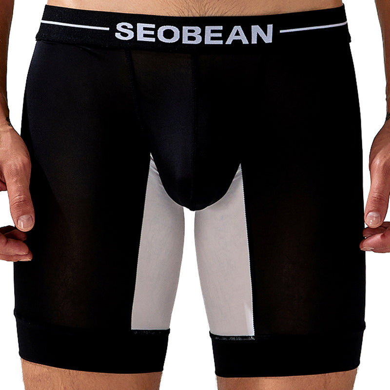 4 pieces SEOBEAN Men's long tube low waist leggings semi-transparent boxer shorts athletic pants lining