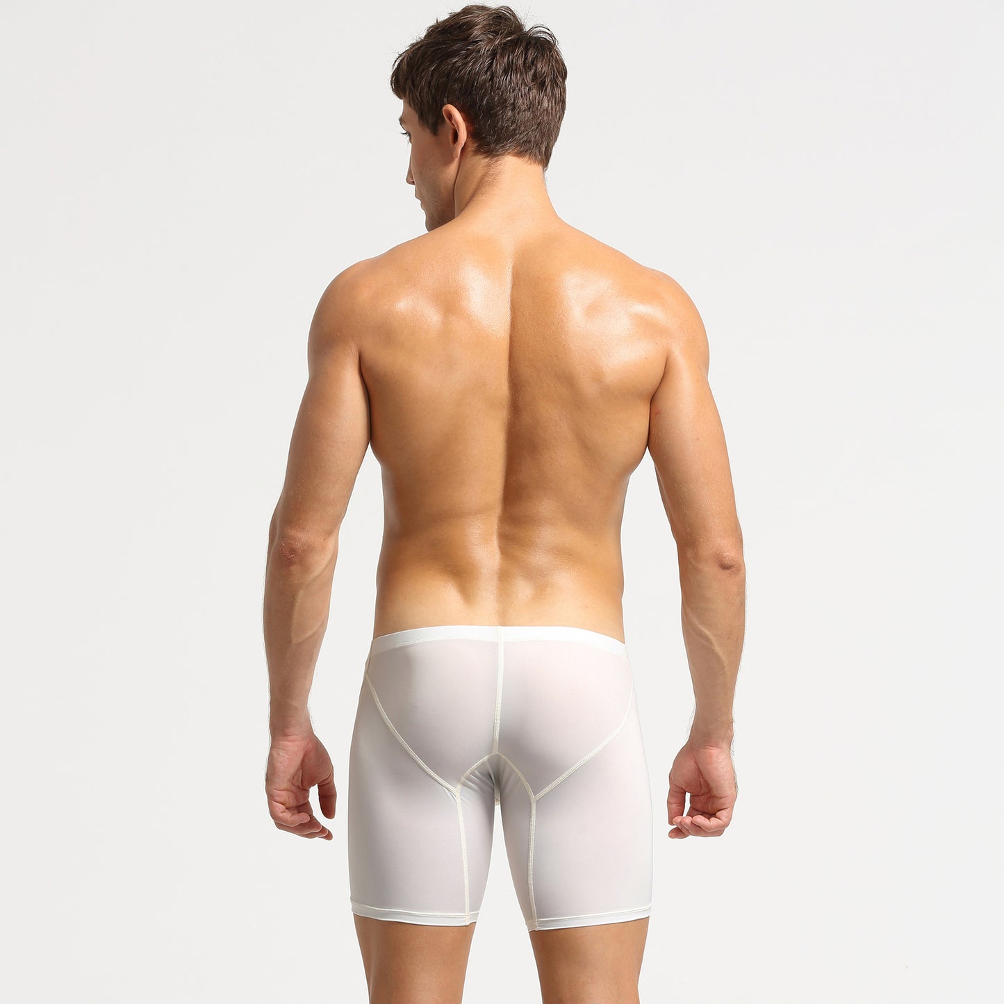 Seobean men's solid underpants low rise slong Boxer shorts Nylon plain U-convex thin low-rise sports leggings