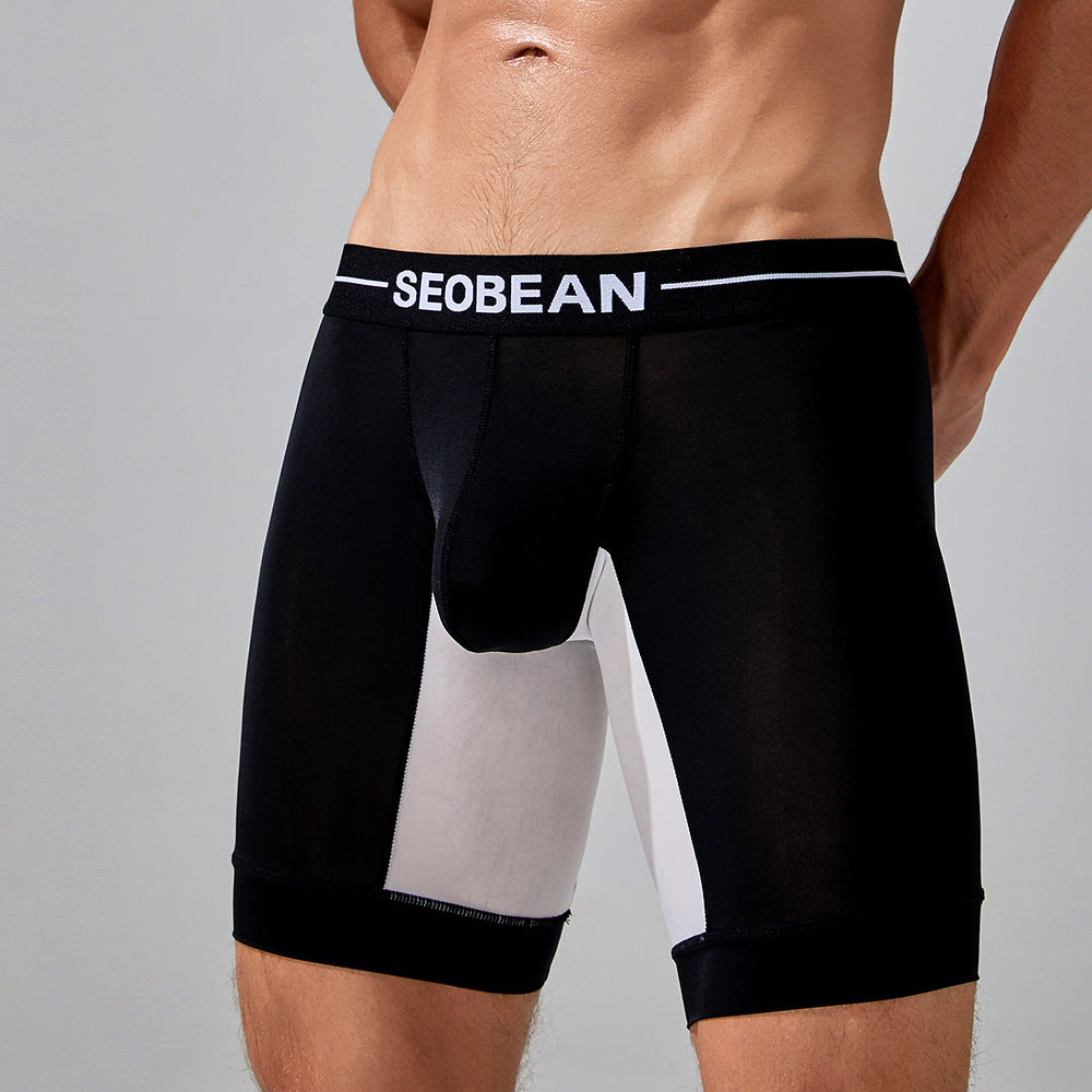 4 pieces SEOBEAN Men's long tube low waist leggings semi-transparent boxer shorts athletic pants lining