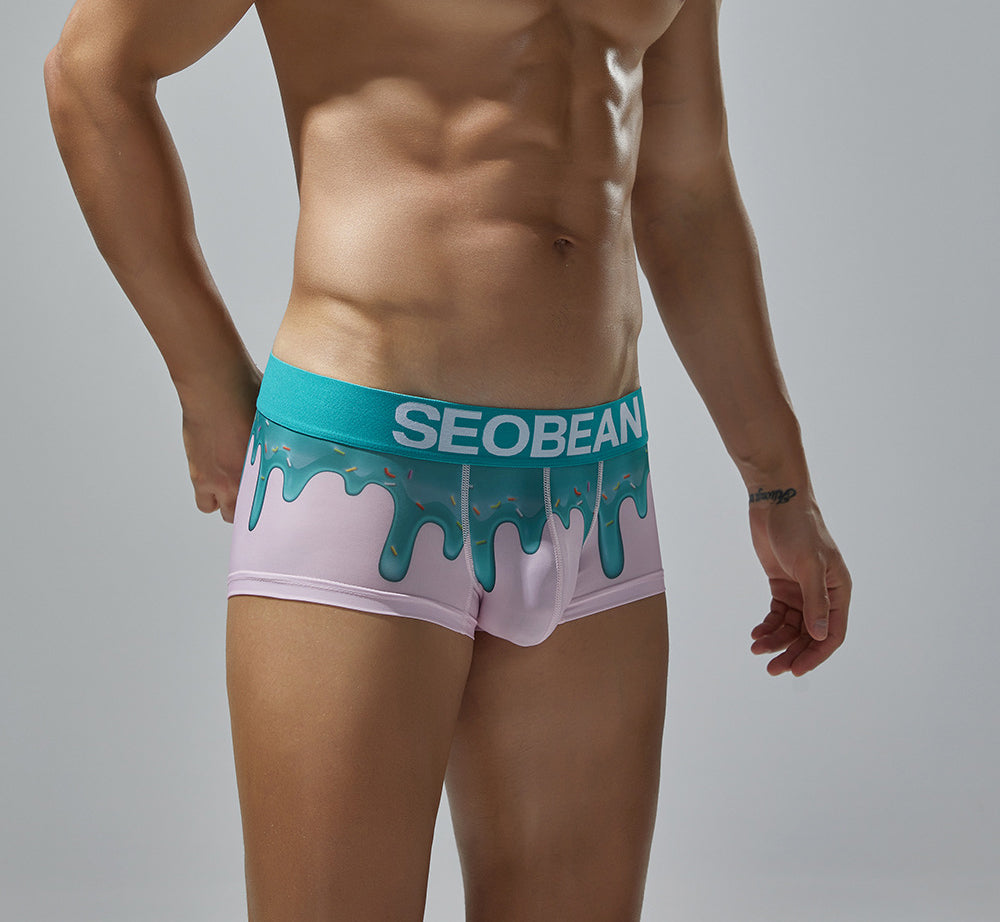 4-Pack SEOBEAN Floral pattern Men's Low Waist Printed Dragon Boxer Briefs U-Shaped Comfortable Lightweight Fashion Innerwear