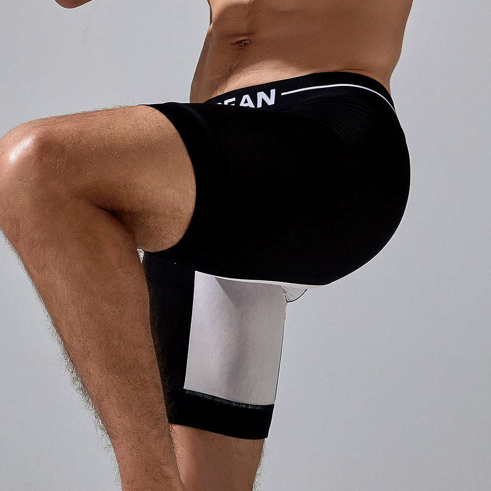 4 pieces SEOBEAN Men's long tube low waist leggings semi-transparent boxer shorts athletic pants lining