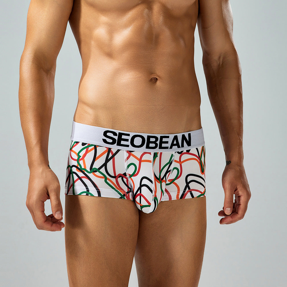 4-Pack SEOBEAN Men's Low Waist Printed Dragon Boxer Briefs U-Shaped Comfortable Lightweight Fashion Innerwear