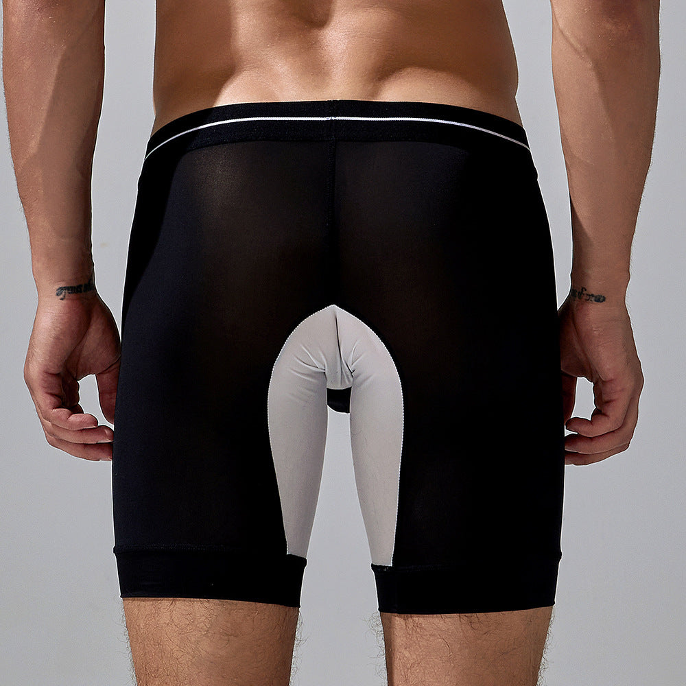 4 pieces SEOBEAN Men's long tube low waist leggings semi-transparent boxer shorts athletic pants lining