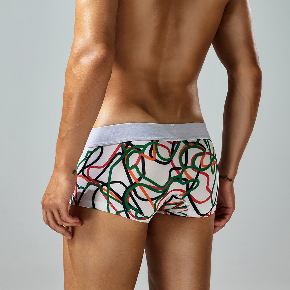 4-Pack SEOBEAN Men's Low Waist Printed Dragon Boxer Briefs U-Shaped Comfortable Lightweight Fashion Innerwear