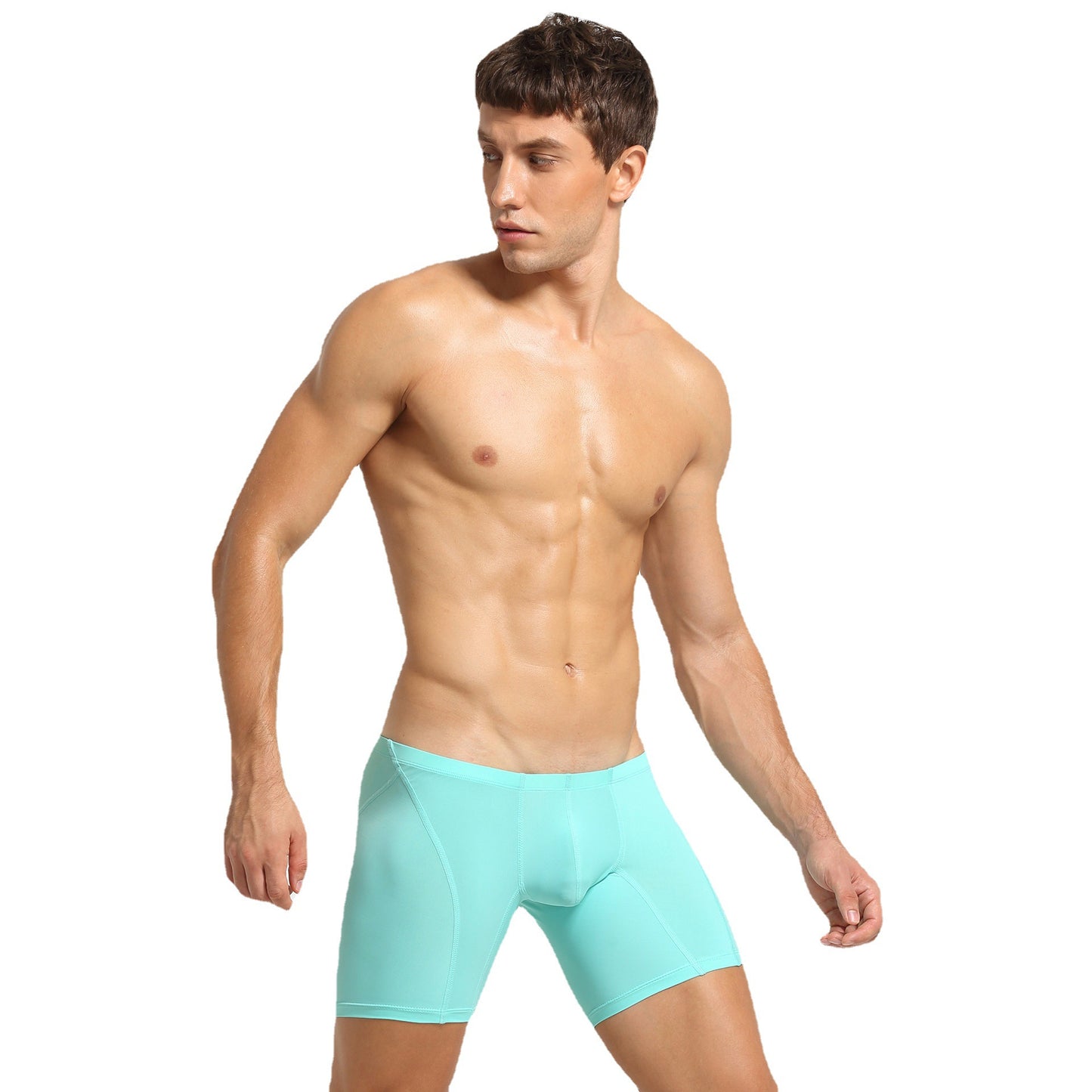 Seobean men's solid underpants low rise slong Boxer shorts Nylon plain U-convex thin low-rise sports leggings