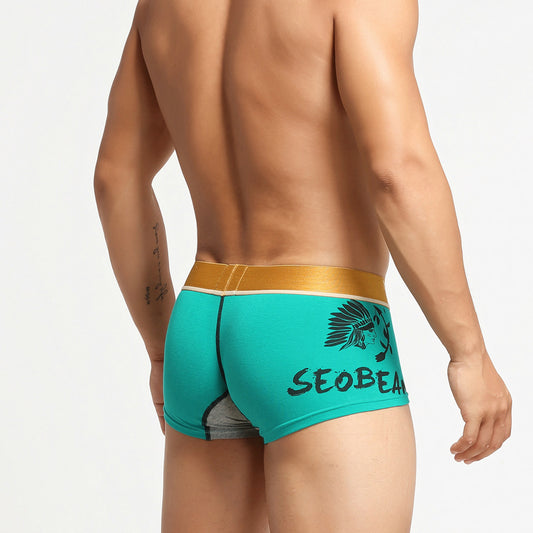 4 pieces SEOBEAN Men's Comfortable Cotton Panties U Convex Non-Snap Boxers Printed Sports Pants