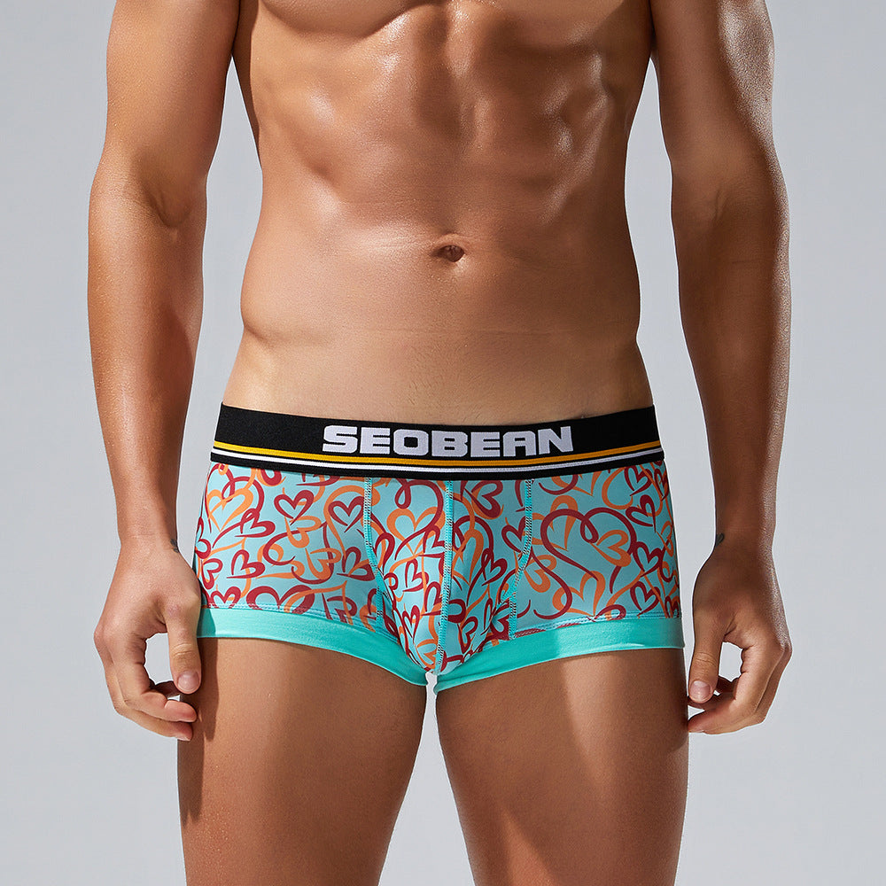 4 pieces SEOBEAN Floral pattern Men's  underwear comfortable sweat-wicking boxers men's bump shorts