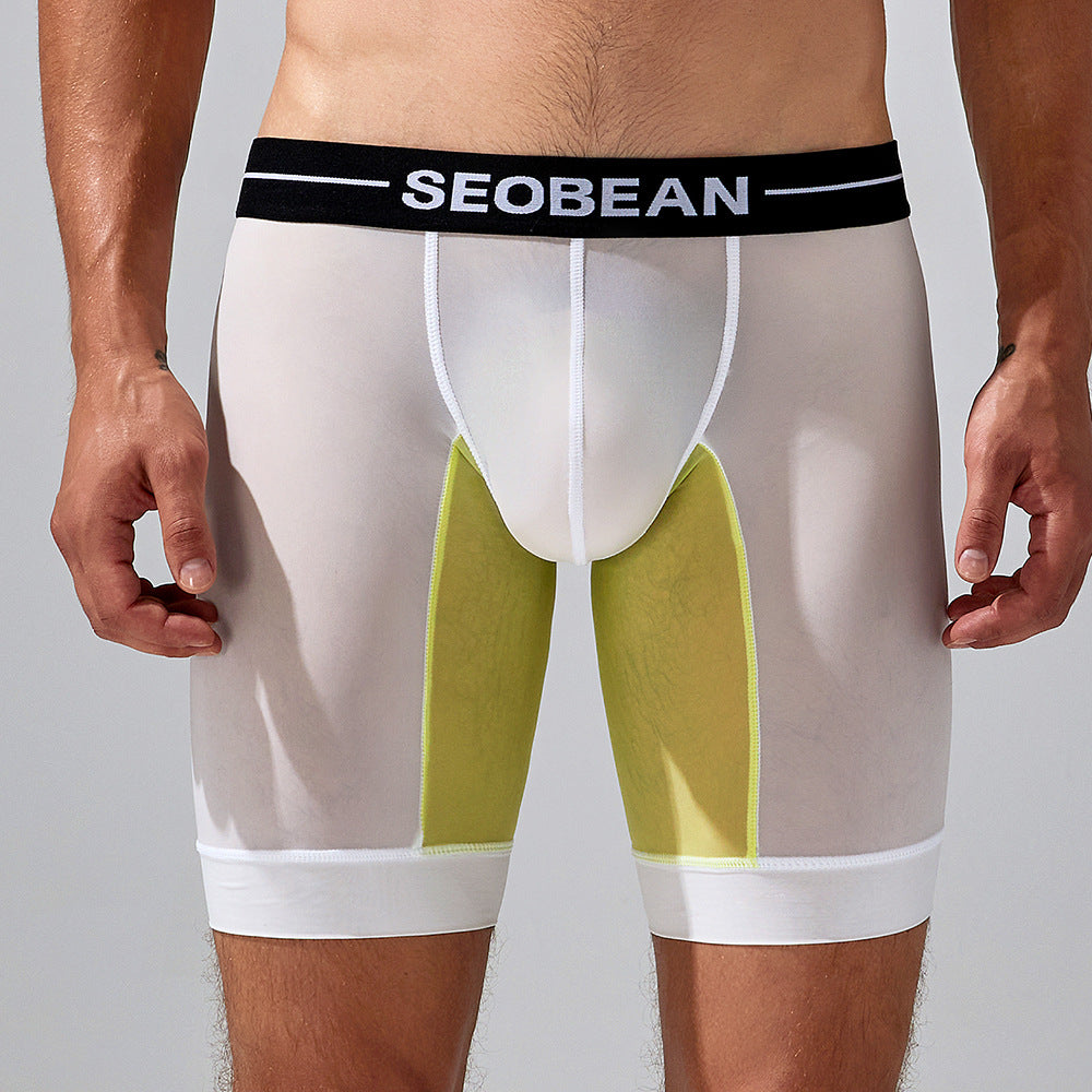 4 pieces SEOBEAN Men's long tube low waist leggings semi-transparent boxer shorts athletic pants lining