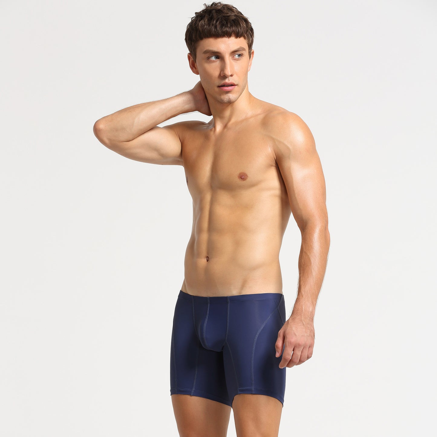 Seobean men's solid underpants low rise slong Boxer shorts Nylon plain U-convex thin low-rise sports leggings