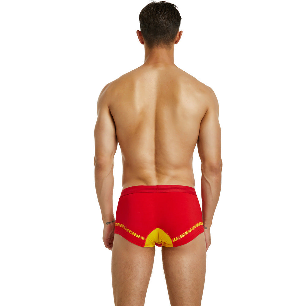 2 pieces SEOBEAN Red double happiness Men's underwear comfortable sweat-wicking boxers men's bump shorts