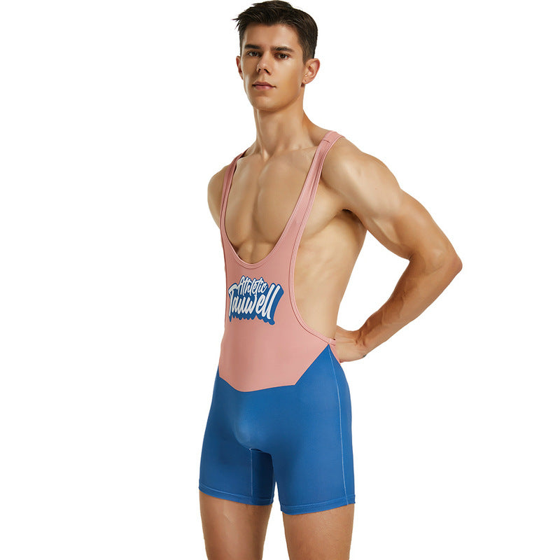 Tauwell Men's sports one-piece vest cycling weightlifting boxing track and field running marathon jumpsuit yoga fitness sports shorts