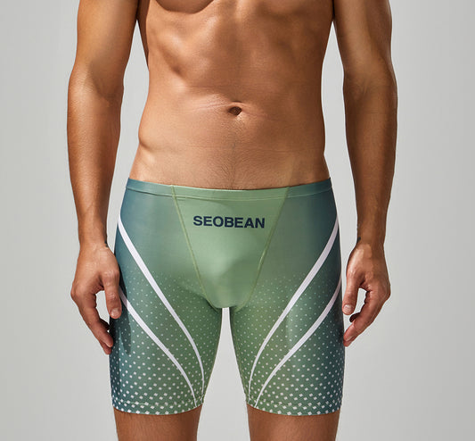 SEOBEAN Men'S Long Swim Trunks - Low-Rise Quick-Dry Athletic Shorts with Contrast Color Block Design, High-Elasticity Fabric for Beach Volleyball & Pool Competition, Volleyball Swimwear, Sleek Swimwear, Smooth Texture