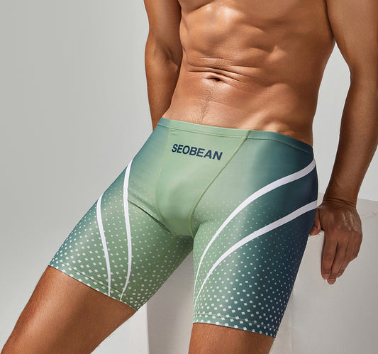 SEOBEAN Men'S Long Swim Trunks - Low-Rise Quick-Dry Athletic Shorts with Contrast Color Block Design, High-Elasticity Fabric for Beach Volleyball & Pool Competition, Volleyball Swimwear, Sleek Swimwear, Smooth Texture