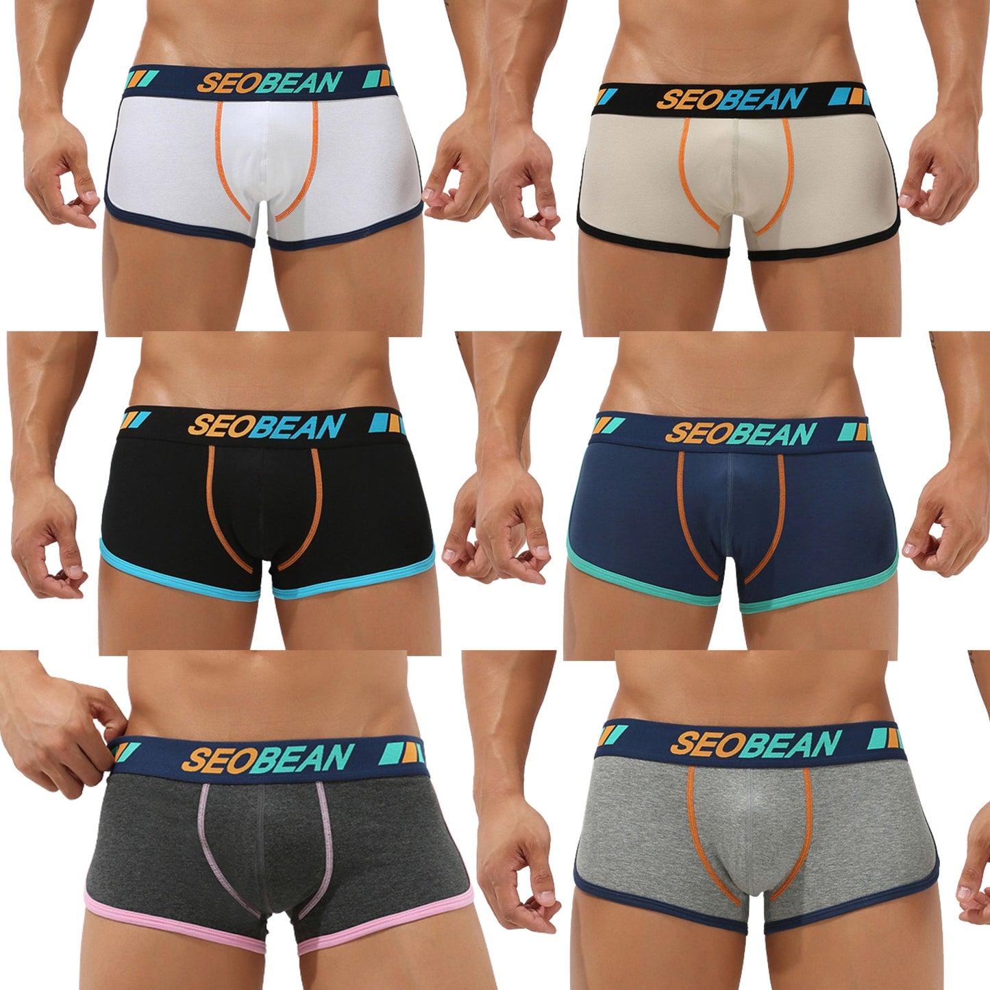 6 pieces SEOBEAN Men's underwear comfortable sweat-wicking boxers men's bump shorts