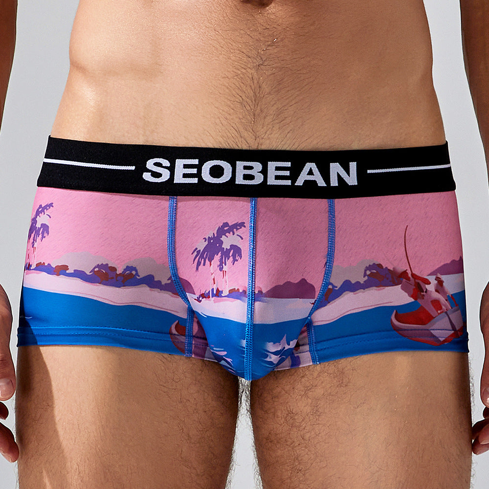 4-Pack SEOBEAN Men's Low Waist Printed Dragon Boxer Briefs U-Shaped Comfortable Lightweight Fashion Innerwear