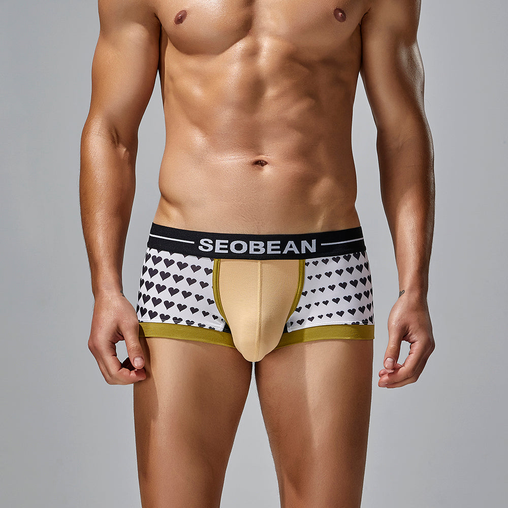 4-Pack SEOBEAN love Men's Low Waist Printed Dragon Boxer Briefs U-Shaped Comfortable Lightweight Fashion Innerwear