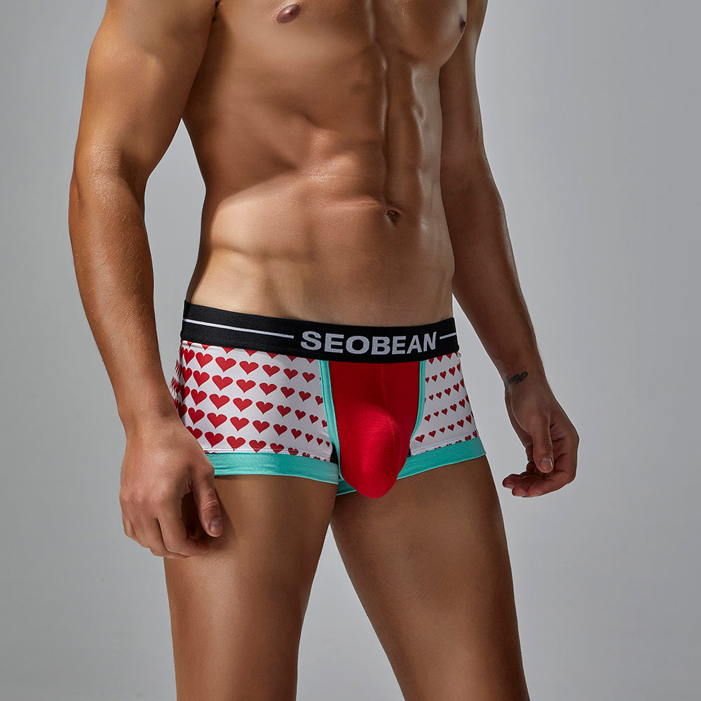 4-Pack SEOBEAN love Men's Low Waist Printed Dragon Boxer Briefs U-Shaped Comfortable Lightweight Fashion Innerwear