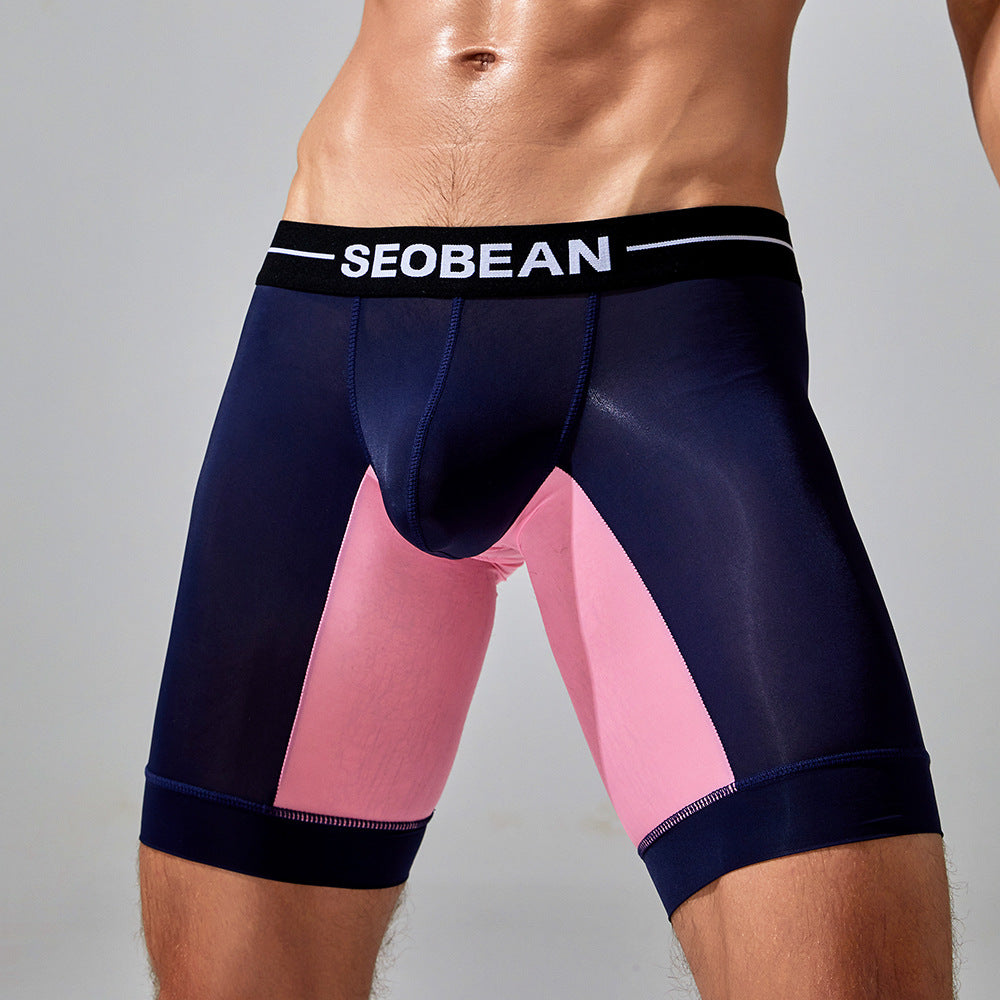 4 pieces SEOBEAN Men's long tube low waist leggings semi-transparent boxer shorts athletic pants lining