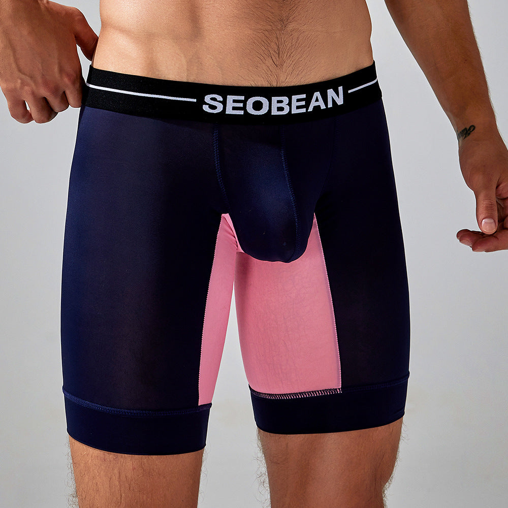 4 pieces SEOBEAN Men's long tube low waist leggings semi-transparent boxer shorts athletic pants lining