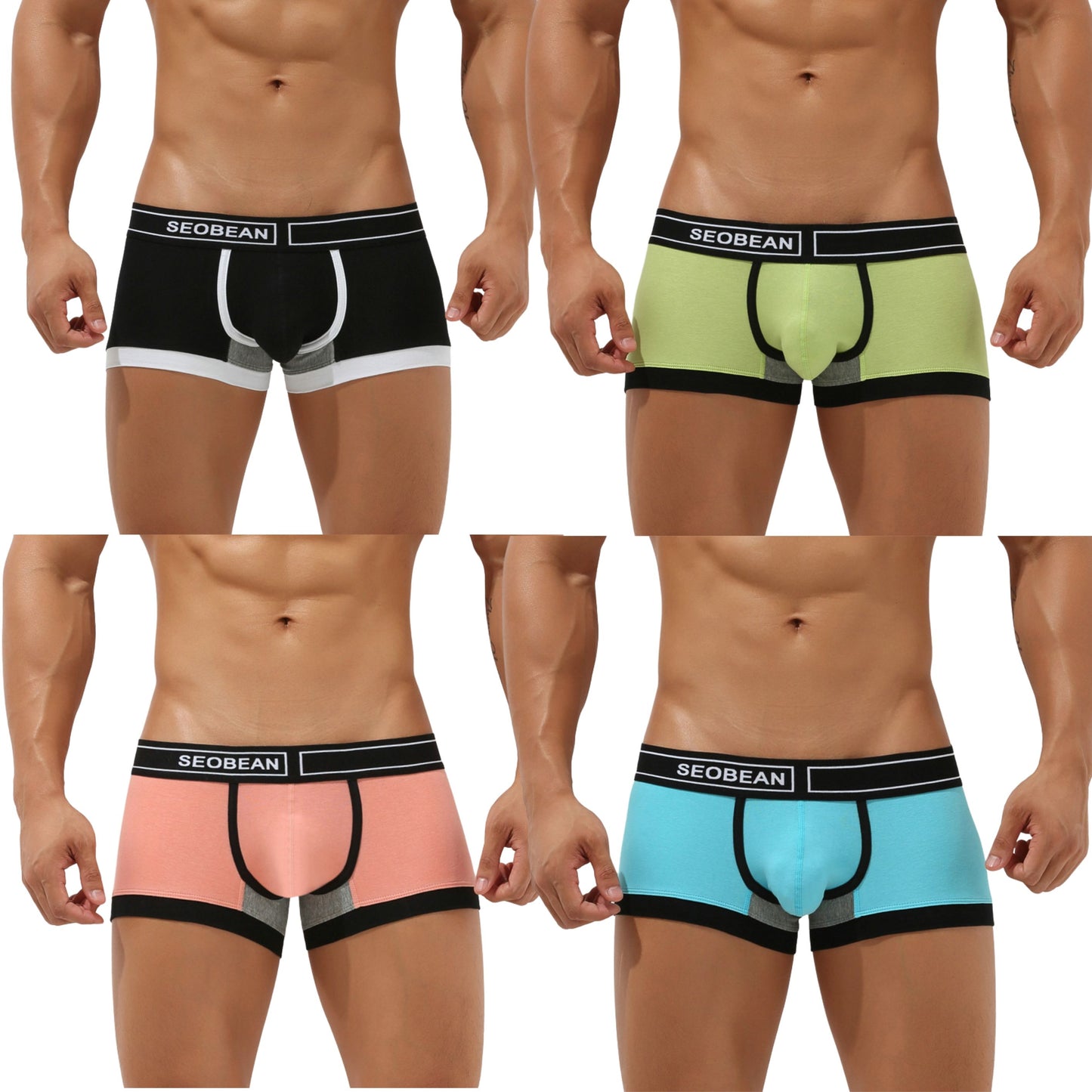 4 pieces SEOBEAN Men's underwear comfortable sweat-wicking boxers men's bump shorts