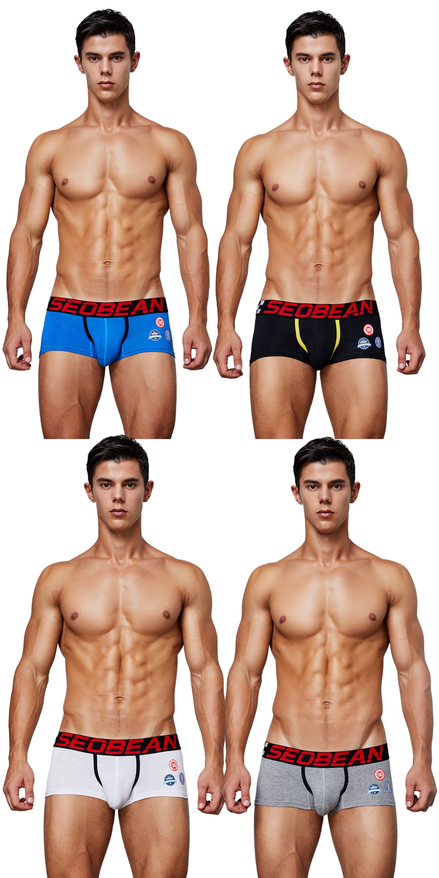4 pieces SEOBEAN Men's cotton  underwear comfortable sweat-wicking boxers men's bump shorts