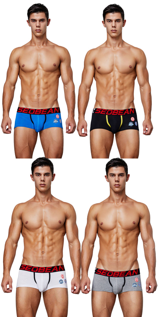 4 pieces SEOBEAN Men's cotton  underwear comfortable sweat-wicking boxers men's bump shorts