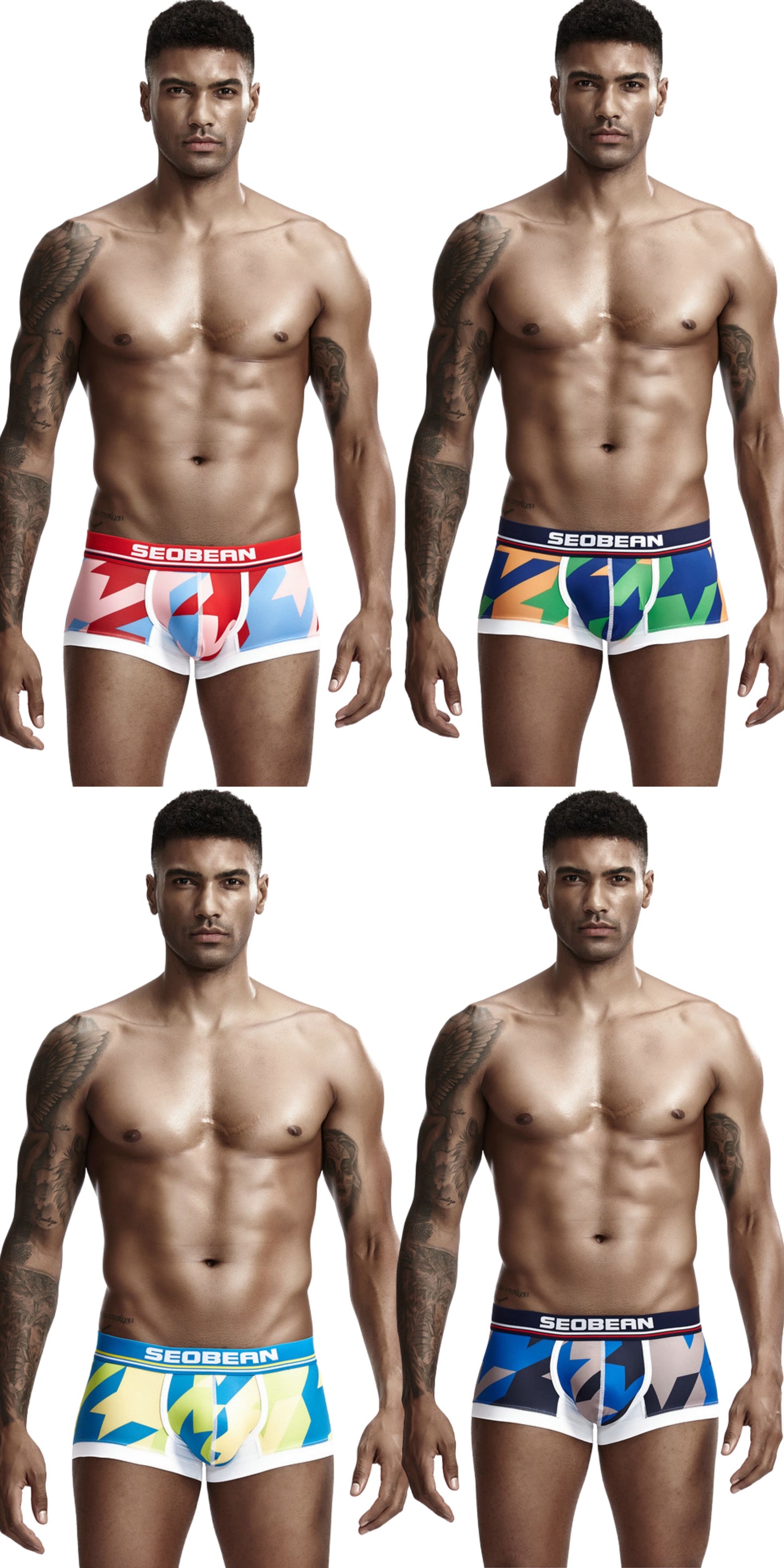 4 pieces SEOBEAN Men's underwear comfortable sweat-wicking boxers men's bump shorts