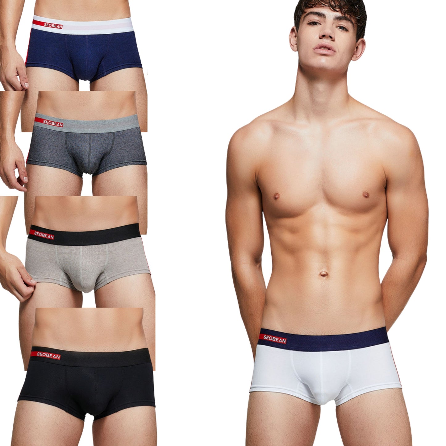 5 pieces SEOBEAN Men's cotton underwear comfortable sweat-wicking boxers men's bump shorts