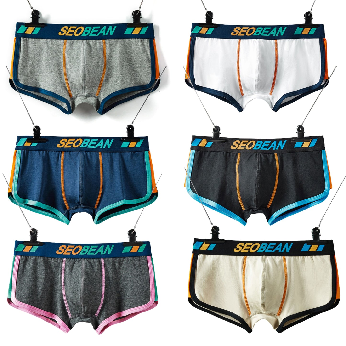 6 pieces SEOBEAN Men's underwear comfortable sweat-wicking boxers men's bump shorts