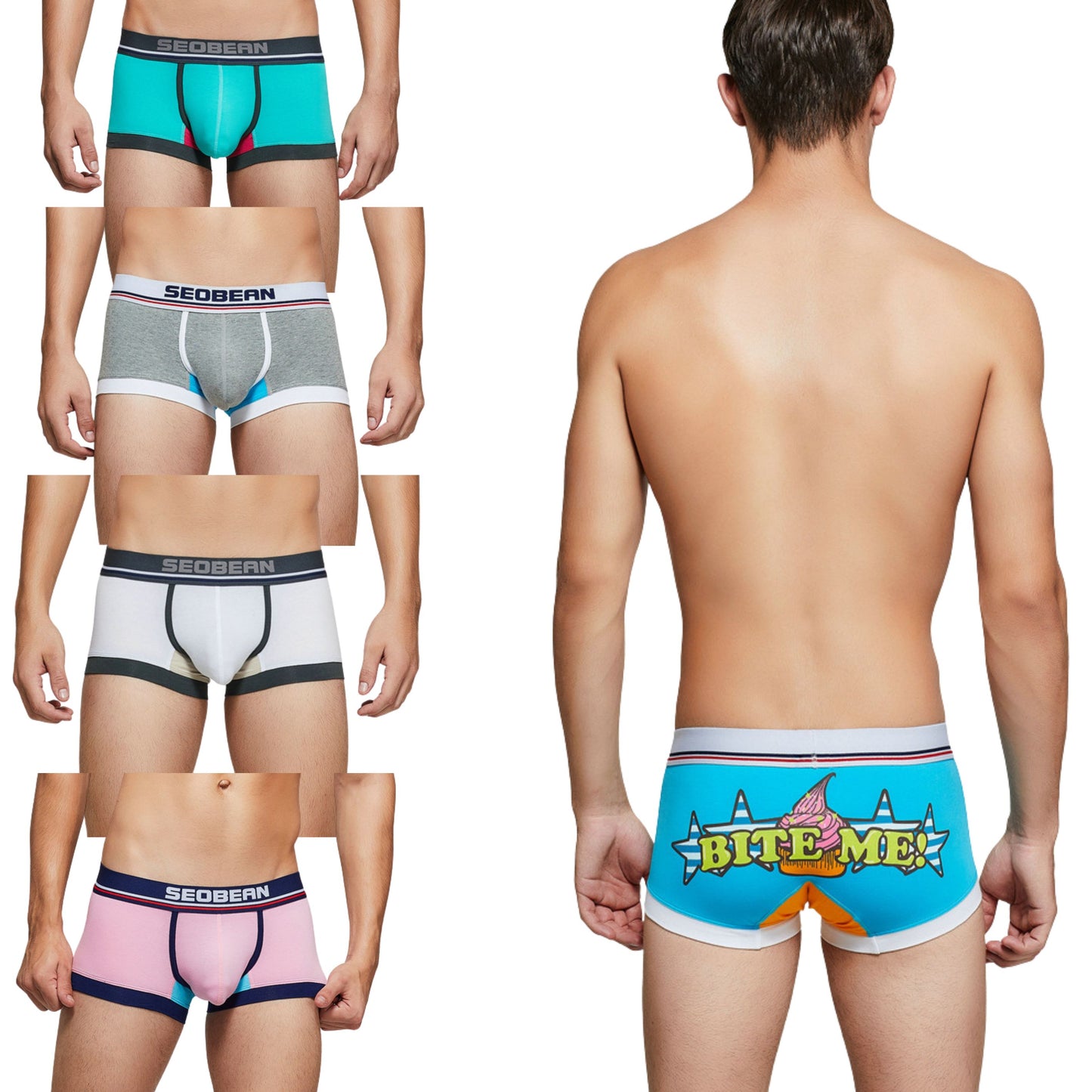 5 pieces SEOBEAN Men's cotton underwear comfortable sweat-wicking boxers men's bump shorts