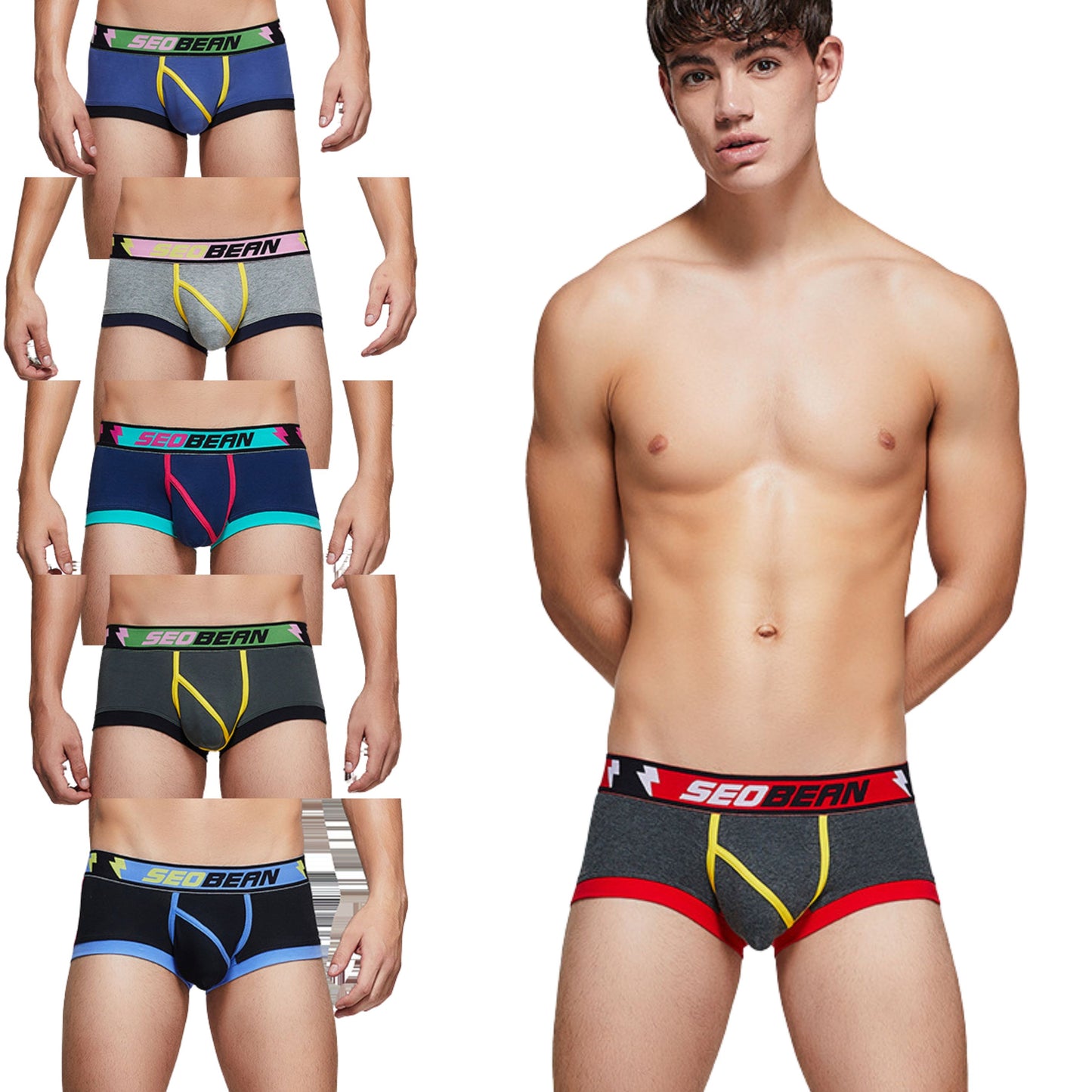 6 pieces SEOBEAN Men's underwear comfortable sweat-wicking boxers men's bump shorts