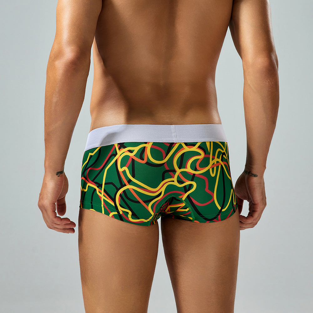 4-Pack SEOBEAN Men's Low Waist Printed Dragon Boxer Briefs U-Shaped Comfortable Lightweight Fashion Innerwear