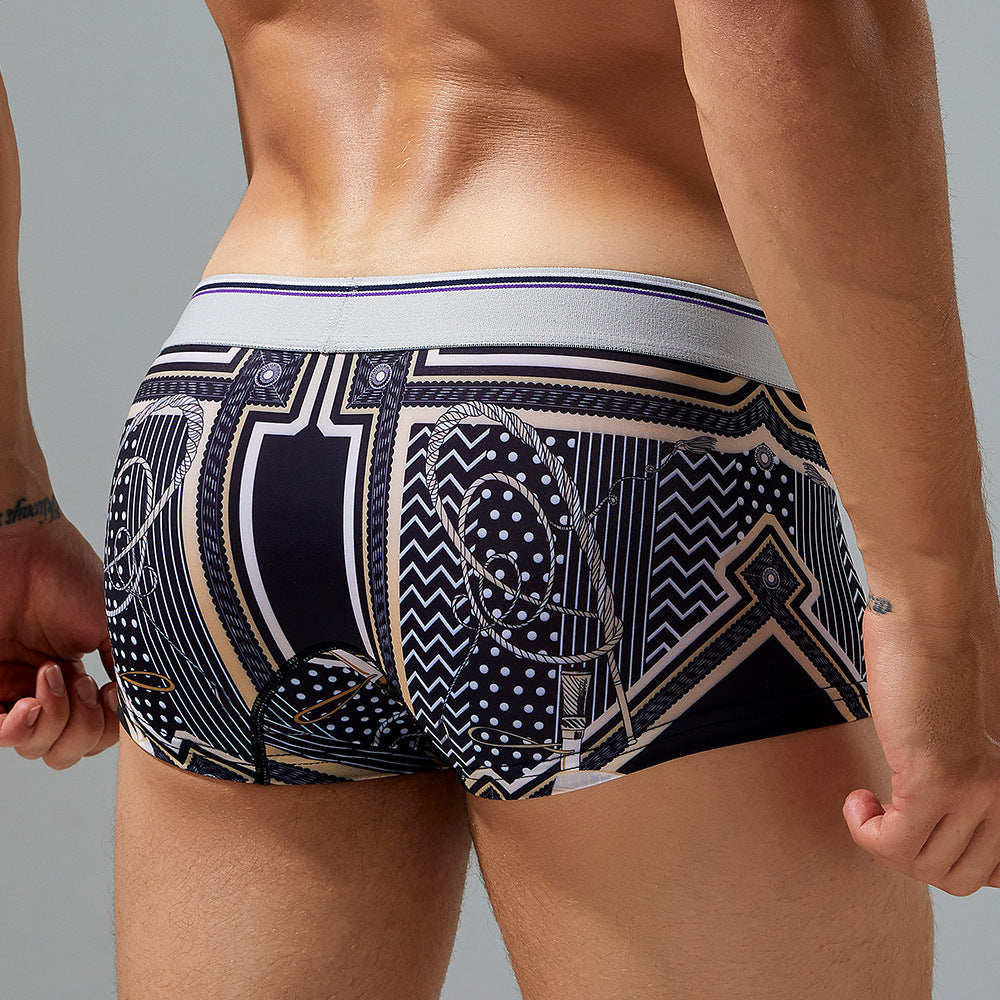 3-Pack SEOBEAN Men's Low Waist Printed Dragon Boxer Briefs U-Shaped Comfortable Lightweight Fashion Innerwear