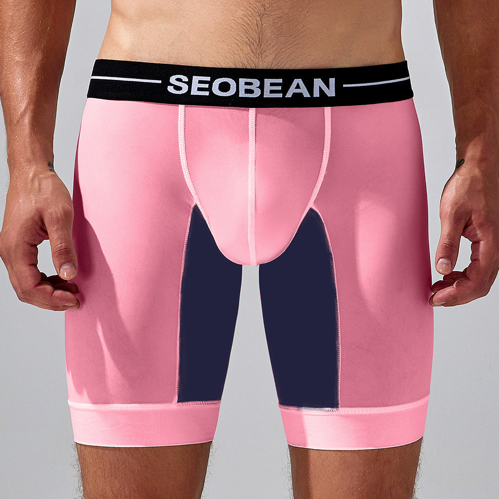 4 pieces SEOBEAN Men's long tube low waist leggings semi-transparent boxer shorts athletic pants lining