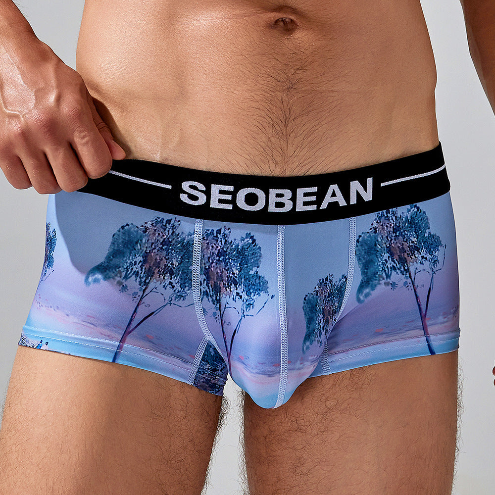 4-Pack SEOBEAN Men's Low Waist Printed Dragon Boxer Briefs U-Shaped Comfortable Lightweight Fashion Innerwear