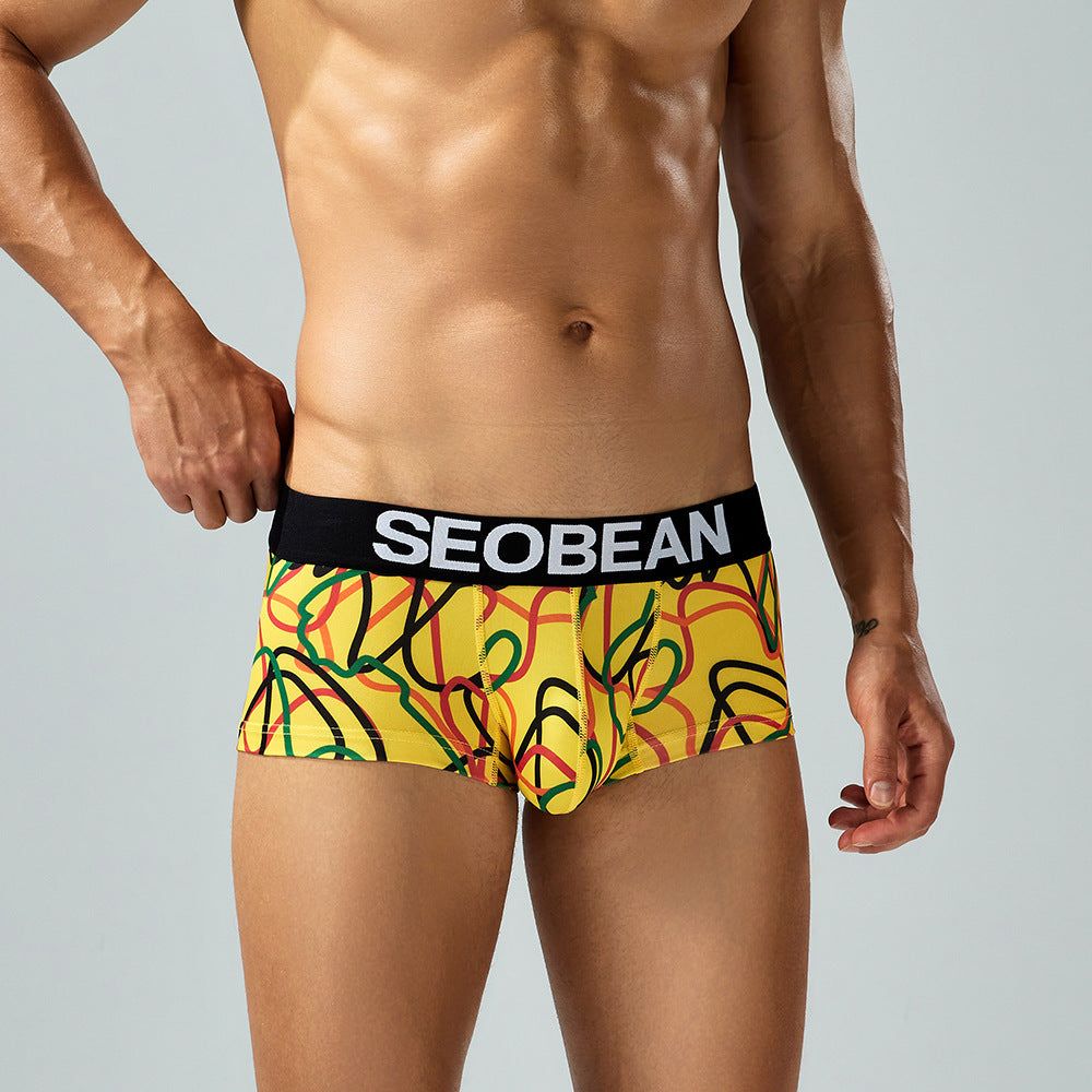 4-Pack SEOBEAN Men's Low Waist Printed Dragon Boxer Briefs U-Shaped Comfortable Lightweight Fashion Innerwear