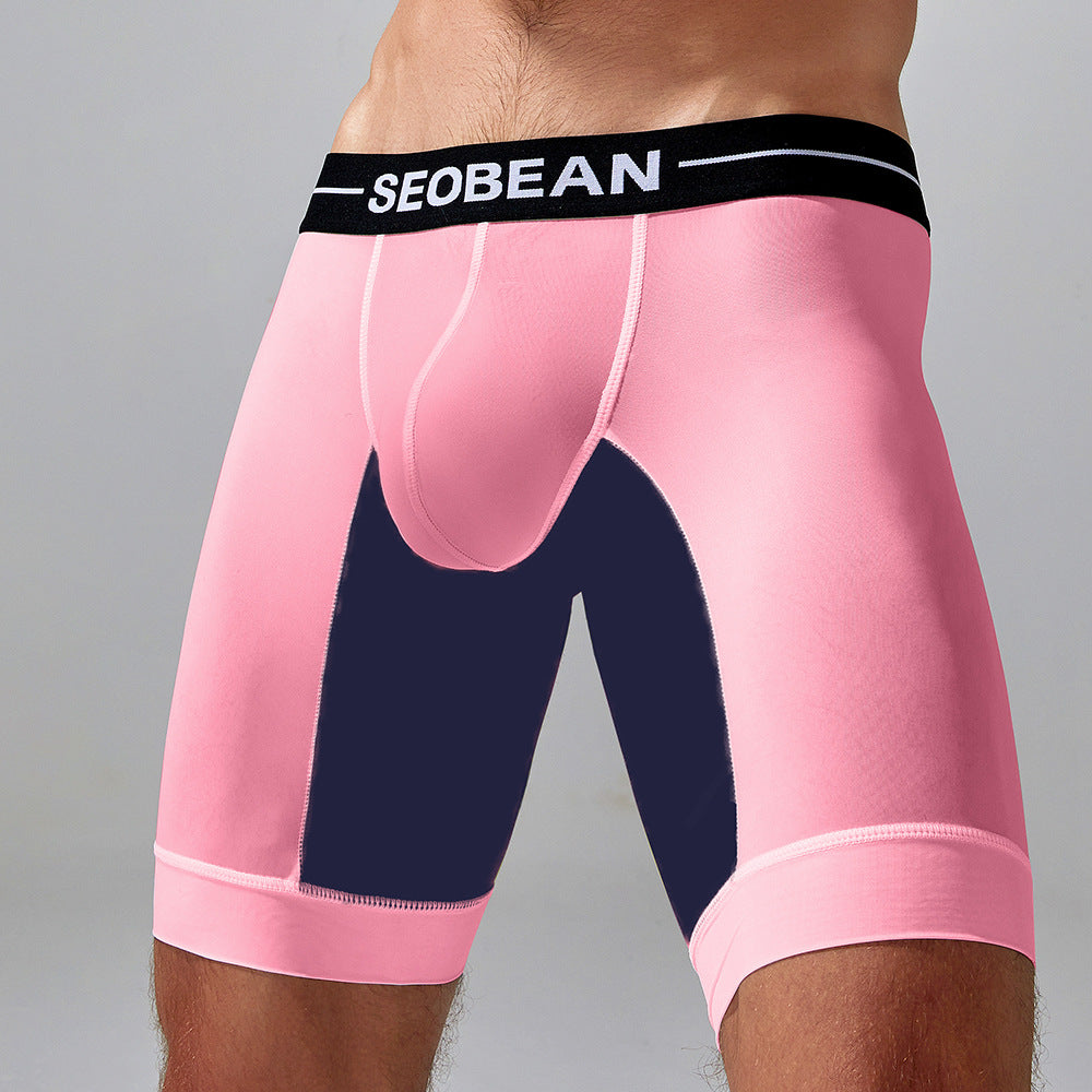 4 pieces SEOBEAN Men's long tube low waist leggings semi-transparent boxer shorts athletic pants lining