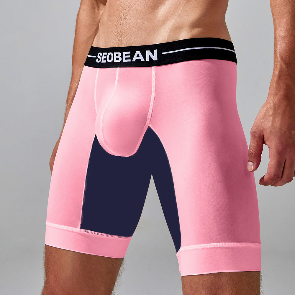 4 pieces SEOBEAN Men's long tube low waist leggings semi-transparent boxer shorts athletic pants lining