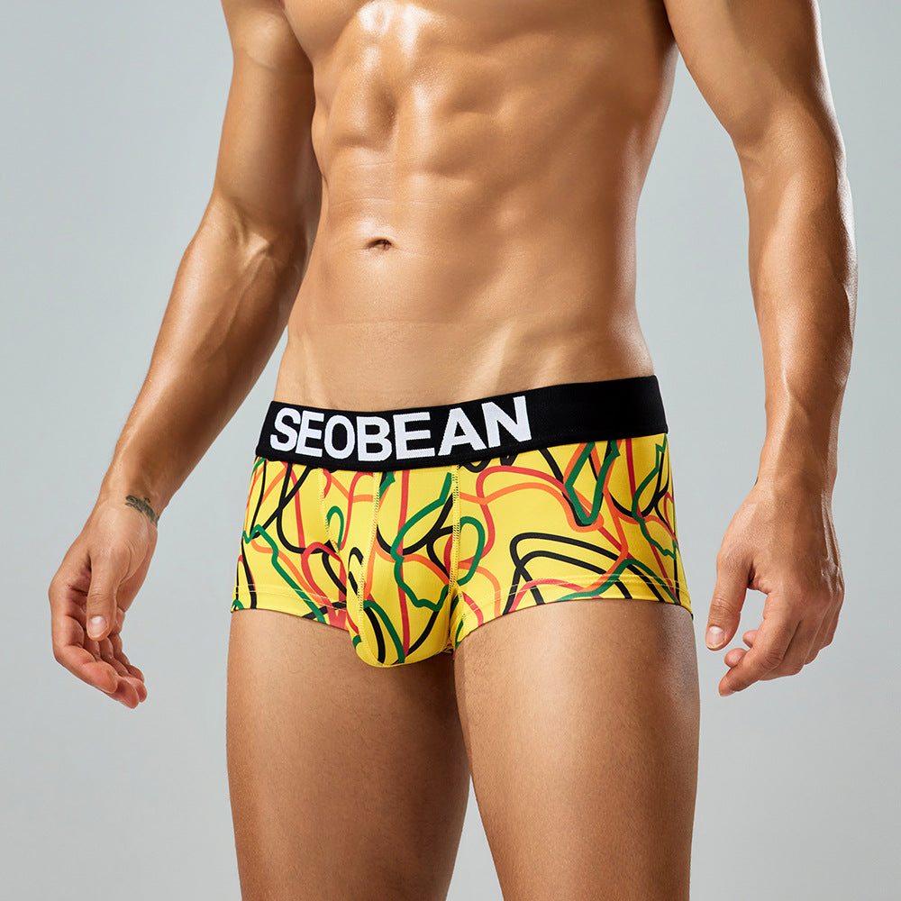 4-Pack SEOBEAN Men's Low Waist Printed Dragon Boxer Briefs U-Shaped Comfortable Lightweight Fashion Innerwear