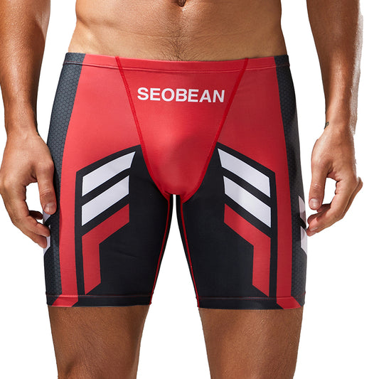 SEOBEAN Men'S Long Swim Trunks - Low-Rise Quick-Dry Athletic Shorts with Contrast Color Block Design, High-Elasticity Fabric for Beach Volleyball & Pool Competition, Volleyball Swimwear, Sleek Swimwear, Smooth Texture