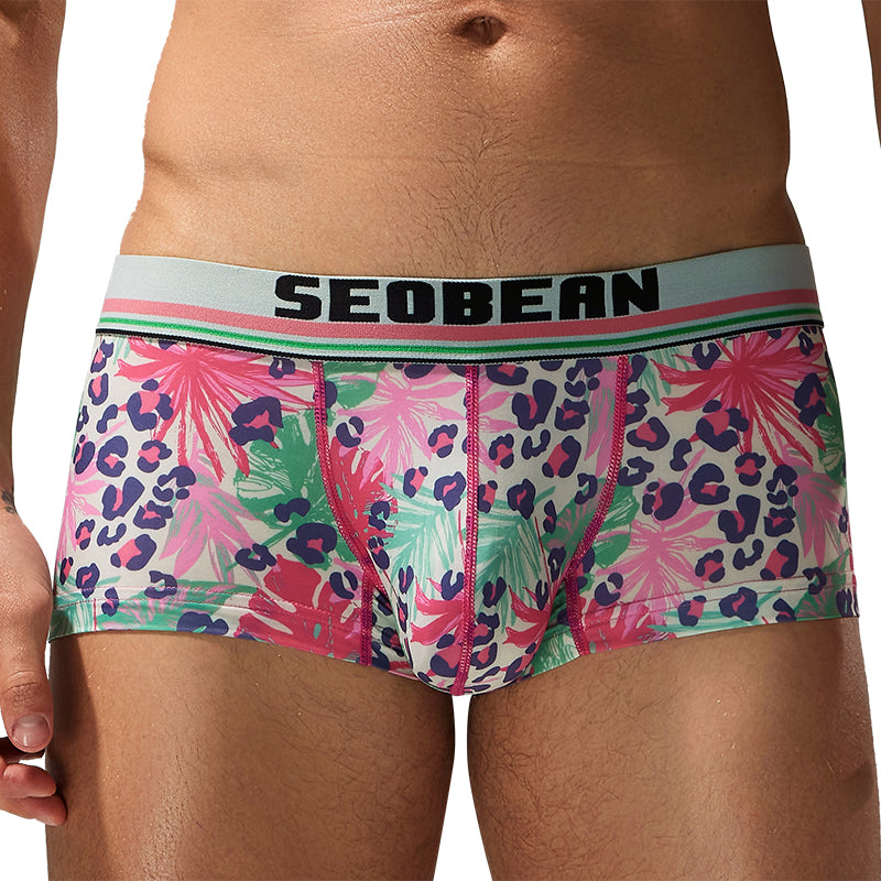 3-Pack Seobean Men's Soft Flat Bottom Sports Underwear Comfortable Boxer Briefs Fashion Floral Design