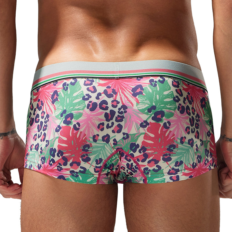 3-Pack Seobean Men's Soft Flat Bottom Sports Underwear Comfortable Boxer Briefs Fashion Floral Design