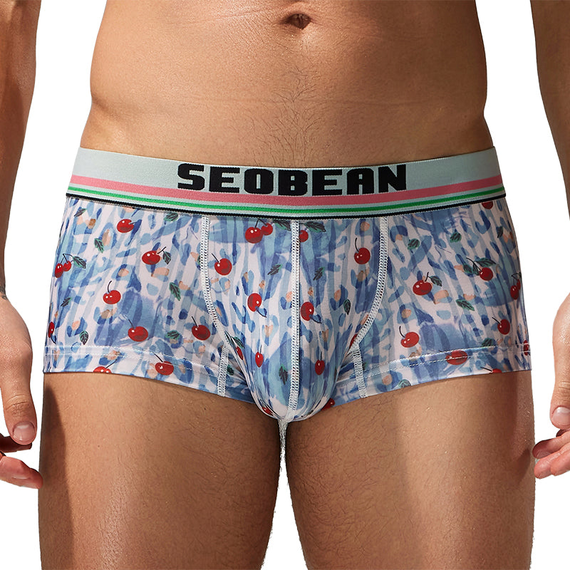 3-Pack Seobean Men's Soft Flat Bottom Sports Underwear Comfortable Boxer Briefs Fashion Floral Design