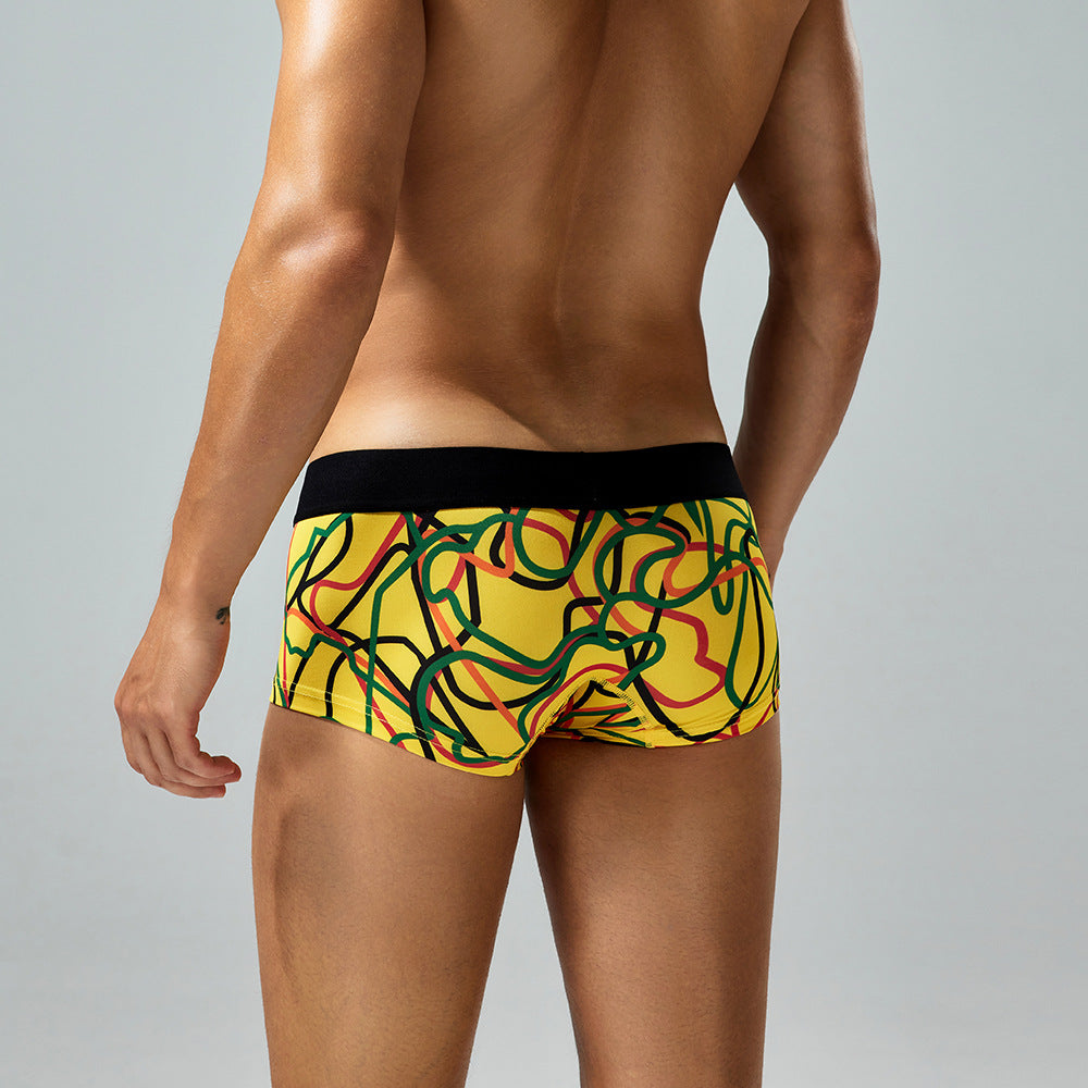 4-Pack SEOBEAN Men's Low Waist Printed Dragon Boxer Briefs U-Shaped Comfortable Lightweight Fashion Innerwear